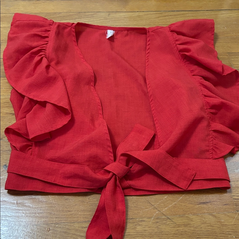 Red Ruffled Tie-Front Top